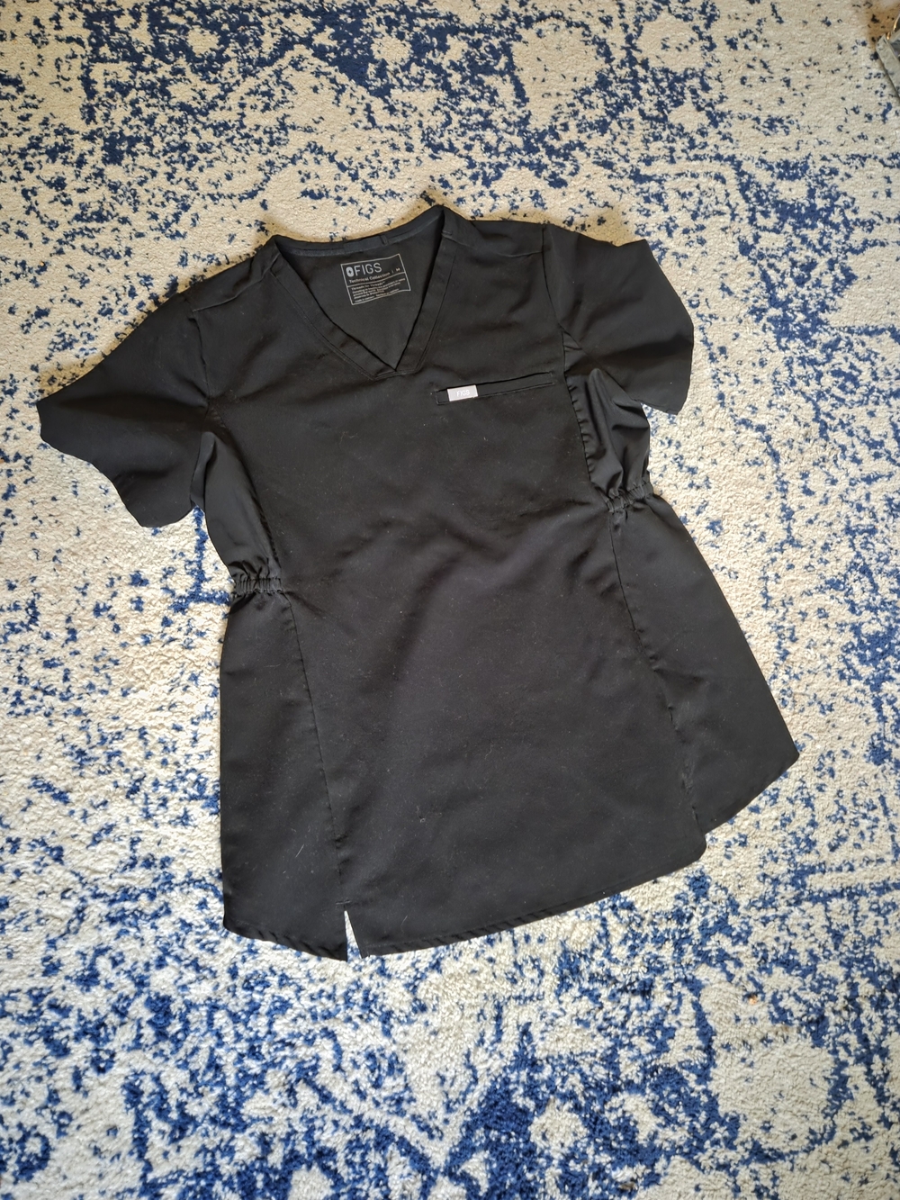 Figs Black V-Neck Side-Ruched Scrub Top